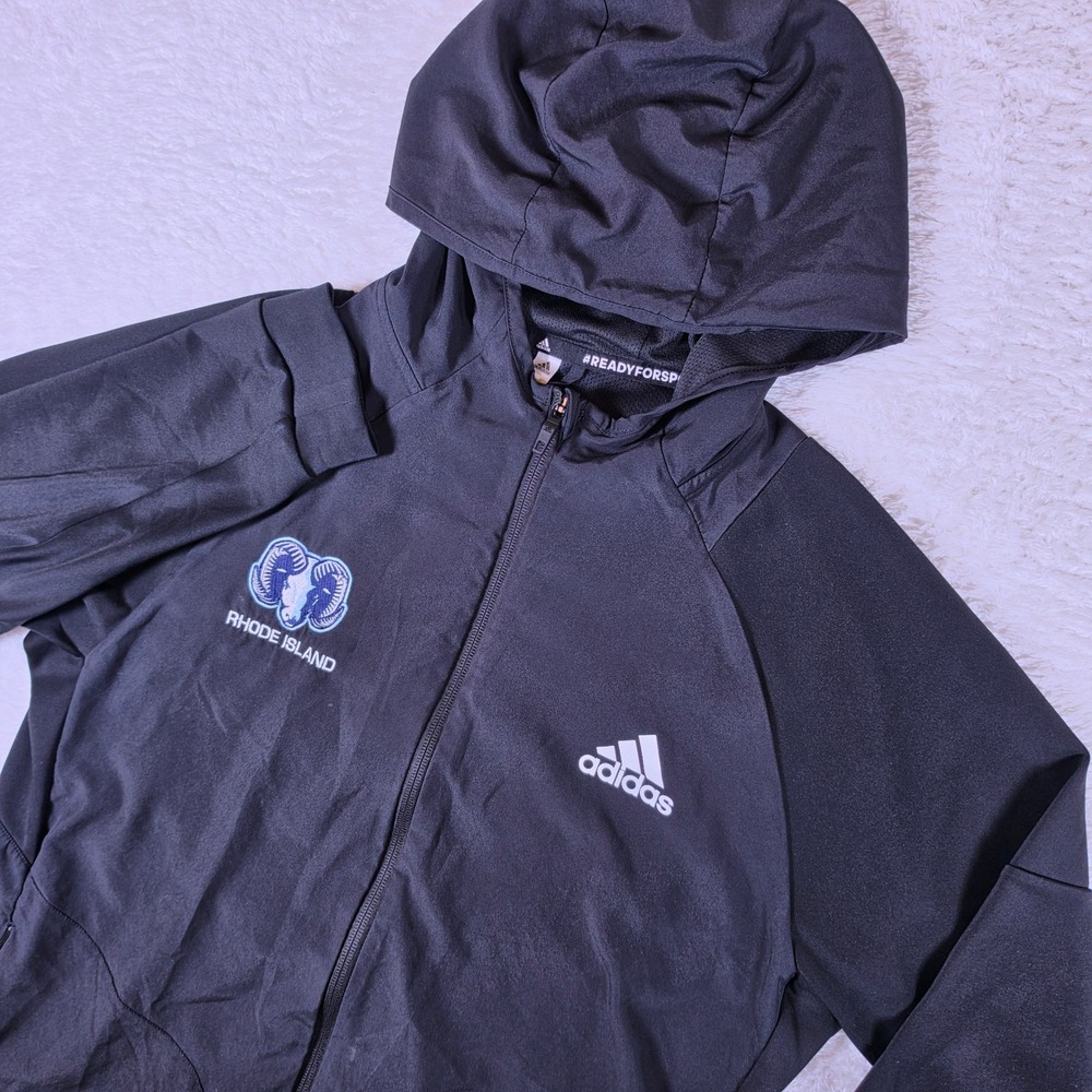 Adidas Rhode Island Rams Mens M Black HA6366 Full Zip Hooded Jacket L/S